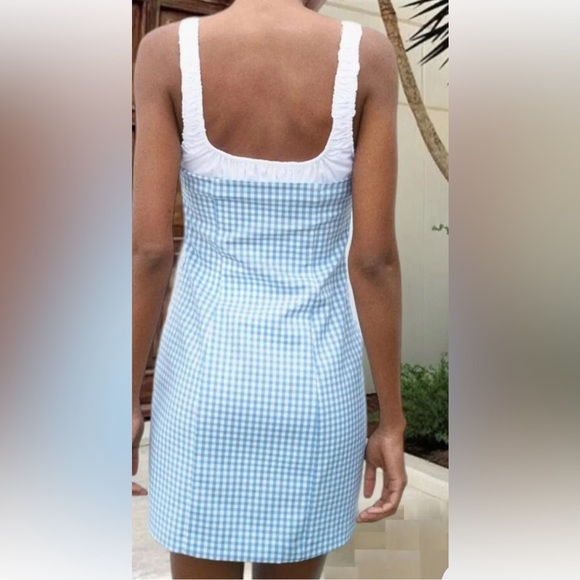 Zara Blue and White Sheath Mini Dress Sweetheart Neckline - Picture 9 of 11